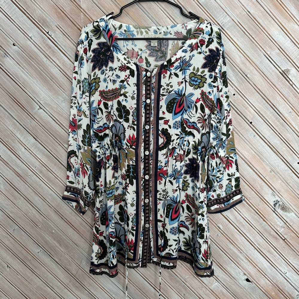 Charlie Paige Multicolor Floral Long Sleeve Flowing Mini Dress Button Up